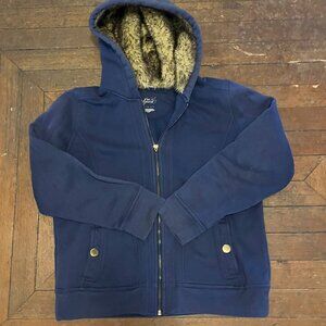 Style & Co Women’s Blue Hooded Sweatshirt Large Faux Fur Hood